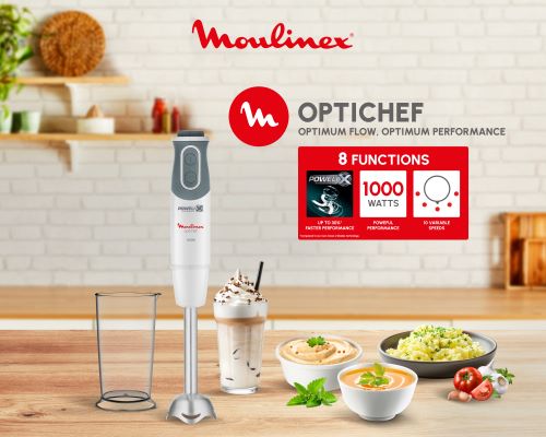 Moulinex Optichef Hand Blender, 1000 Watts, 8 Functions, White - DD6411EG